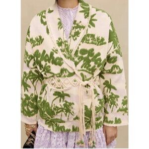 MAJE‎ Imprime Aloha Beige Belted Cardigan Jacket sz 2 SMALL